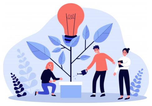 logo del business team watering innovation plant